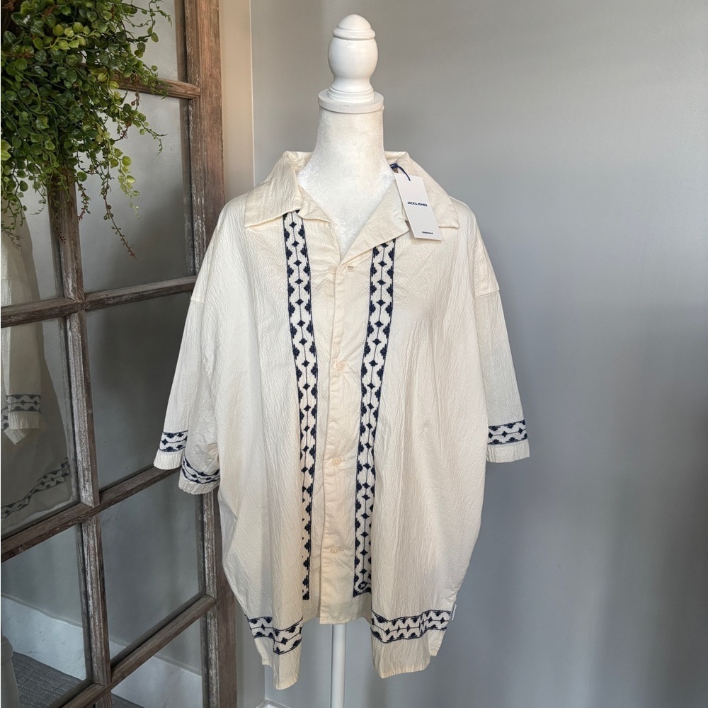 Jack & Jones Men’s Linen Print Resort Shirt - Size XL